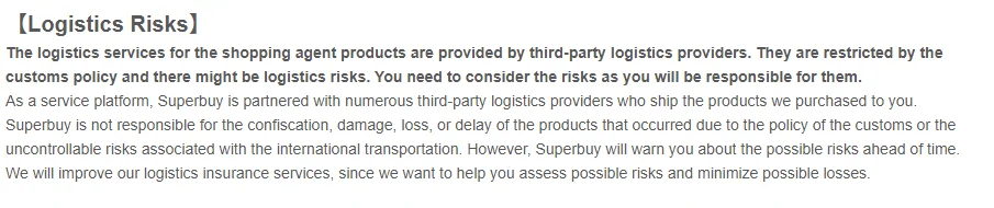 Paragraph headed Logistics Risks stating who carries customs risk