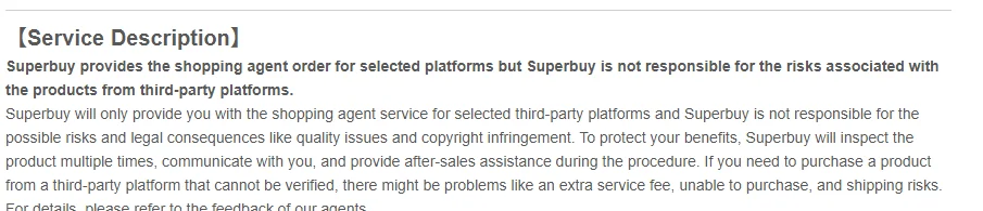 Paragraph headed Service Description explaining the limits of the agent relationship
