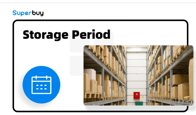 Illustrated card headed Storage Period showing a calendar icon beside a warehouse aisle